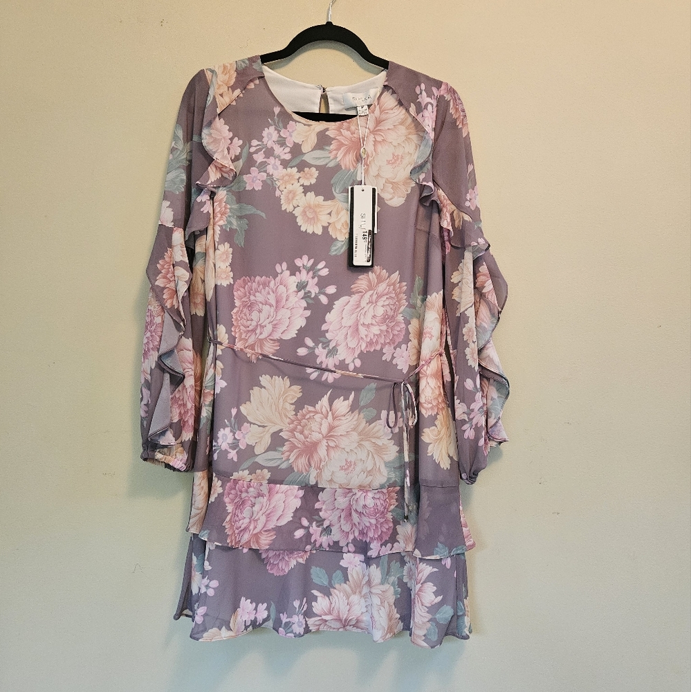 NWT SHILLA The Label Australian Utopia Mocha Flora Dress Sz M Ruffle Sheer